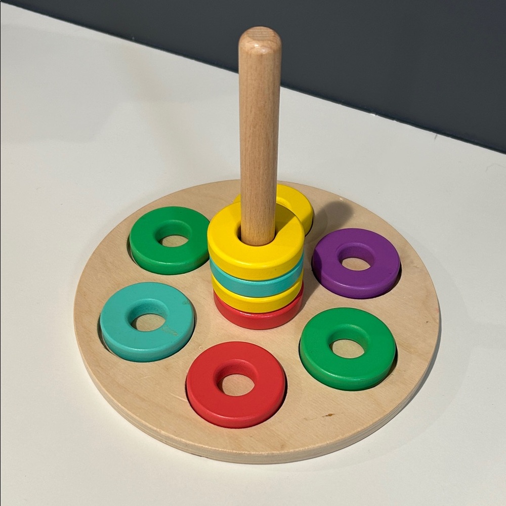 Colorful Wooden Ring Stacker Toy - Learning Activity